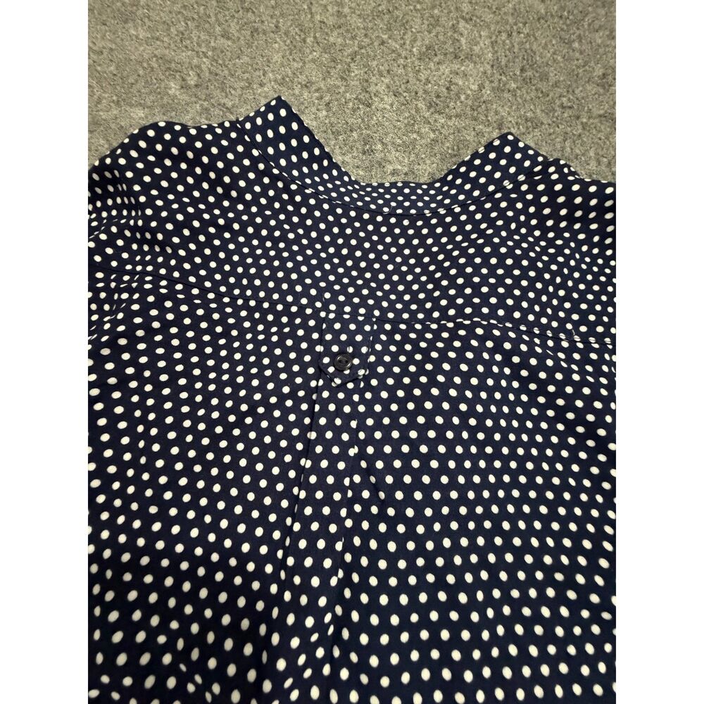 Market & Spruce Blouse Roll Sleeve 1/4 Button Up Navy with White Polka Dot S